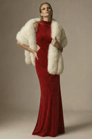 Load image into Gallery viewer, Dark Red Velvet High Neck Sheath Cut Out Long Formal Dress