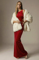 Load image into Gallery viewer, Dark Red Velvet Mermaid Cut Out Round Neck Long Formal Dress