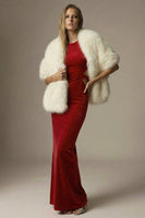 Load image into Gallery viewer, Dark Red Velvet Mermaid Cut Out Round Neck Long Formal Dress