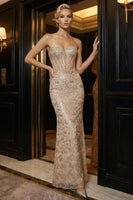 Load image into Gallery viewer, Sparkly Champagne Mermaid Sweetheart Long Corset Prom Dress