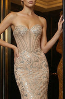 Load image into Gallery viewer, Sparkly Champagne Mermaid Sweetheart Long Corset Prom Dress