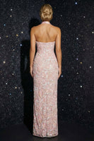 Load image into Gallery viewer, Floral Pink Halter Sheath Corset Long Prom Dress with Slit