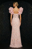 Load image into Gallery viewer, Floral Pink Thick Straps Corset Sheath Long Prom Dress with Ruffles