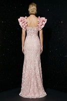 Load image into Gallery viewer, Floral Pink Sheath Corset High-Low Prom Dress with Ruffles