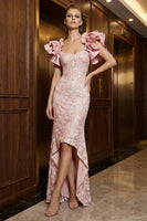 Load image into Gallery viewer, Floral Pink Sheath Corset High-Low Prom Dress with Ruffles