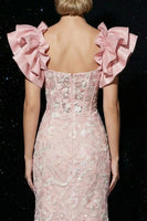 Load image into Gallery viewer, Floral Pink Sheath Corset High-Low Prom Dress with Ruffles