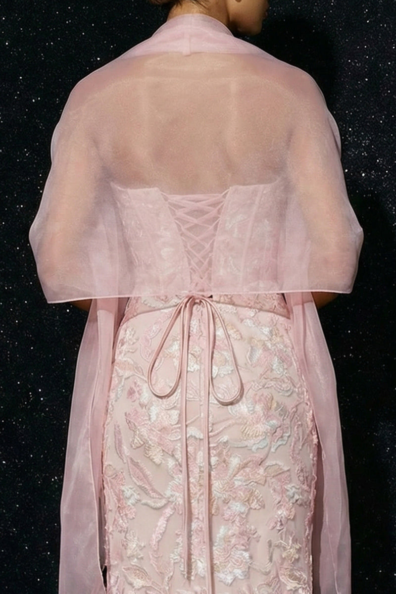 Load image into Gallery viewer, Floral Sheath Pink Spaghetti Straps Long Corset Prom Dress with Slit