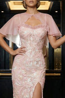 Load image into Gallery viewer, Floral Pink Spaghetti Straps Corset Long Sheath Prom Dress with Slit