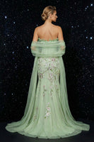 Load image into Gallery viewer, Floral Green Mermaid Ruffled Sweetheart Long Corset Prom Dress with Slit