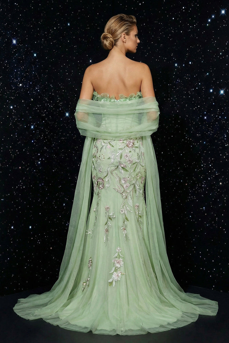 Load image into Gallery viewer, Floral Green Mermaid Ruffled Sweetheart Long Corset Prom Dress with Slit