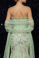 Load image into Gallery viewer, Floral Green Mermaid Ruffled Sweetheart Long Corset Prom Dress with Slit