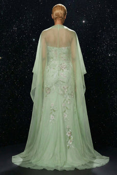 Green Corset Mermaid Ruffled Strapless Long Floral Prom Dress with Slit