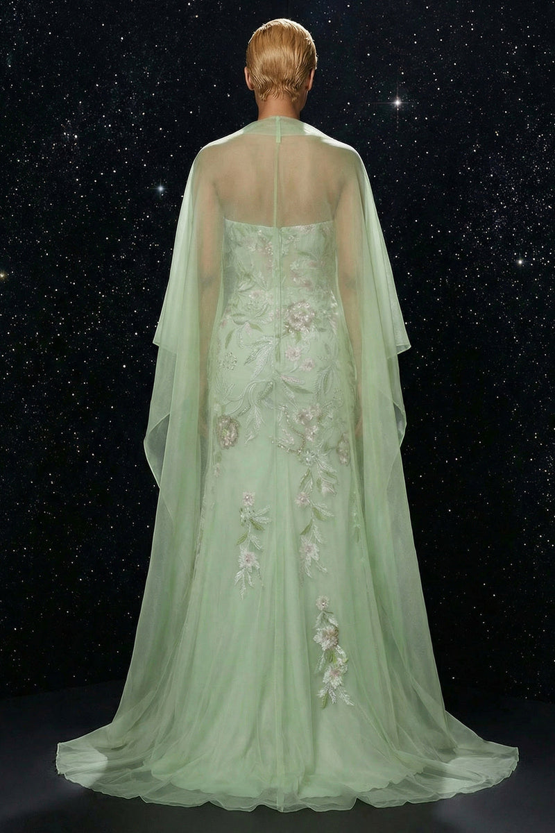 Load image into Gallery viewer, Green Corset Mermaid Ruffled Strapless Long Floral Prom Dress with Slit