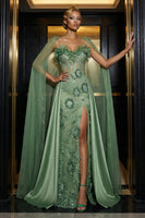 Load image into Gallery viewer, Floral Green Sheath Corset Spaghetti Straps Long Prom Dress with Slit