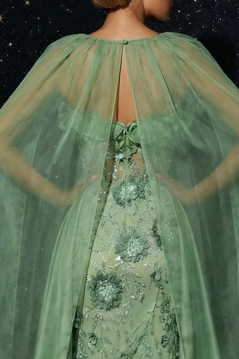 Load image into Gallery viewer, Floral Green Sheath Corset Spaghetti Straps Long Prom Dress with Slit