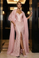 Load image into Gallery viewer, Sparkly Pink Mermaid Sweetheart Long Corset Prom Dress with Slit