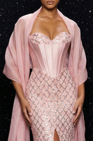 Load image into Gallery viewer, Sparkly Pink Mermaid Sweetheart Long Corset Prom Dress with Slit