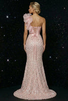 Load image into Gallery viewer, Sparkly Pink One Shoulder Mermaid Corset Long Prom Dress with Slit