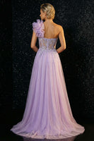 Load image into Gallery viewer, Purple One Shoulder Ruffled Mermaid Long Prom Dress with Slit