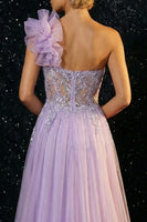 Load image into Gallery viewer, Purple One Shoulder Ruffled Mermaid Long Prom Dress with Slit
