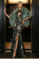 Load image into Gallery viewer, Sparkly Black Halter Floral Corset Mermaid Long Prom Dress with Slit