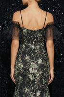 Load image into Gallery viewer, Sparkly Mermaid Floral Black Cold Shoulder Corset Long Prom Dress with Slit