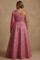 Load image into Gallery viewer, Plus Size Floral Fuchsia One Shoulder A Line Long Mother of the Bride Dress with Sleeves