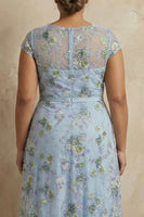 Load image into Gallery viewer, Plus Size Blue Round Neck Floral A Line Long Appliqued Mother of the Bride Dress