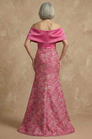 Load image into Gallery viewer, Floral Fuchsia Plus Size Mermaid Off the Shoulder Long Mother of the Bride Dress with Slit