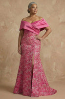 Load image into Gallery viewer, Fuchsia Mermaid Floral Off the Shoulder Long Mother of the Bride Dress with Slit