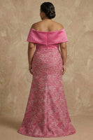 Load image into Gallery viewer, Fuchsia Mermaid Floral Off the Shoulder Long Mother of the Bride Dress with Slit