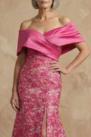 Load image into Gallery viewer, Fuchsia Mermaid Floral Off the Shoulder Long Mother of the Bride Dress with Slit