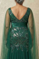 Load image into Gallery viewer, Sparkly Dark Green Plus Size Mermaid Floral Appliqued Long Mother of the Bride Dress with Cape