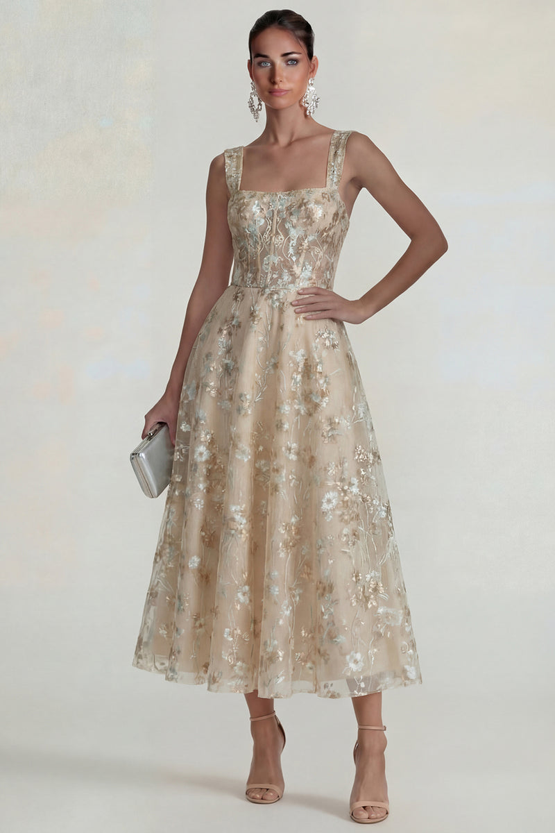 Load image into Gallery viewer, Pink Floral Square Neck Corset A Line Maxi Formal Dress