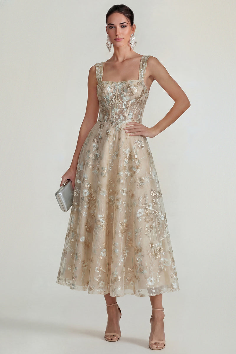 Load image into Gallery viewer, Pink Floral Square Neck Corset A Line Maxi Formal Dress
