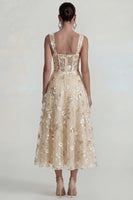 Load image into Gallery viewer, Pink Floral Square Neck Corset A Line Maxi Formal Dress