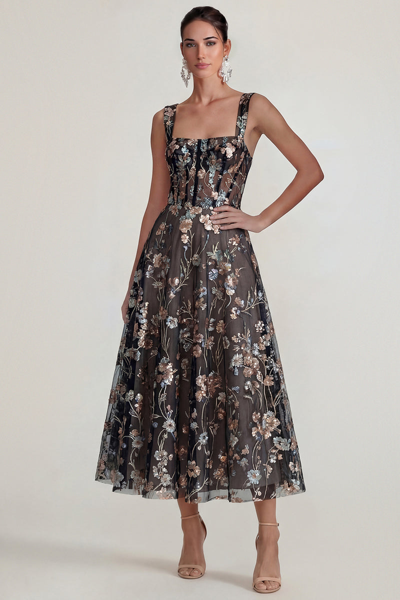 Load image into Gallery viewer, Pink Floral Square Neck Corset A Line Maxi Formal Dress