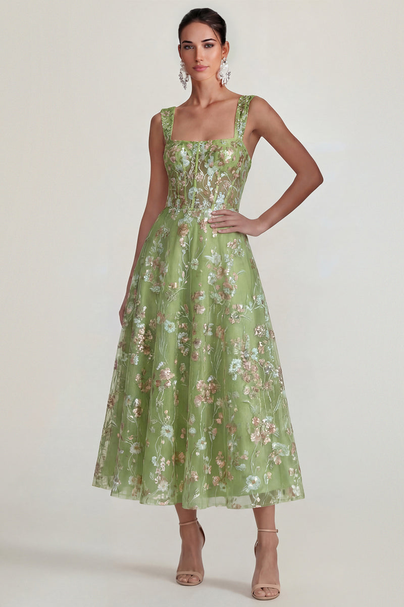 Load image into Gallery viewer, Pink Floral Square Neck Corset A Line Maxi Formal Dress