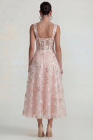 Load image into Gallery viewer, Pink Floral Square Neck Corset A Line Maxi Formal Dress