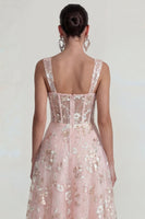 Load image into Gallery viewer, Pink Floral Square Neck Corset A Line Maxi Formal Dress