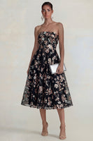 Load image into Gallery viewer, Strapless Pink Floral A Line Midi Formal Dress