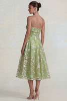 Load image into Gallery viewer, Strapless Pink Floral A Line Midi Formal Dress