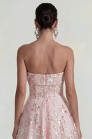 Load image into Gallery viewer, Strapless Pink Floral A Line Midi Formal Dress