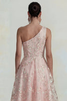 Load image into Gallery viewer, Sparkly Pink Floral A Line One Shoulder Maxi Formal Dress