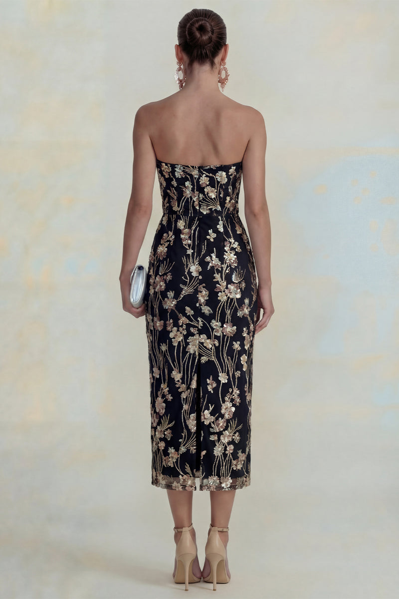 Load image into Gallery viewer, Sparkly Pink Floral Sheath Strapless Maxi Formal Dress