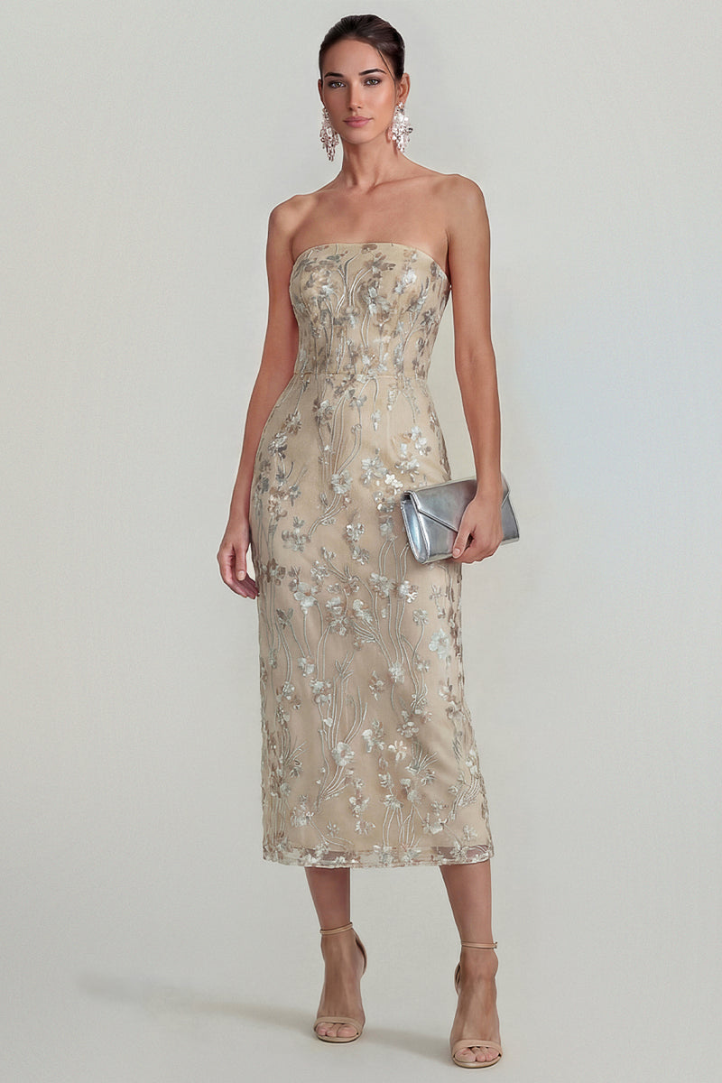 Load image into Gallery viewer, Sparkly Pink Floral Sheath Strapless Maxi Formal Dress