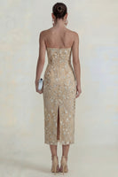 Load image into Gallery viewer, Sparkly Pink Floral Sheath Strapless Maxi Formal Dress