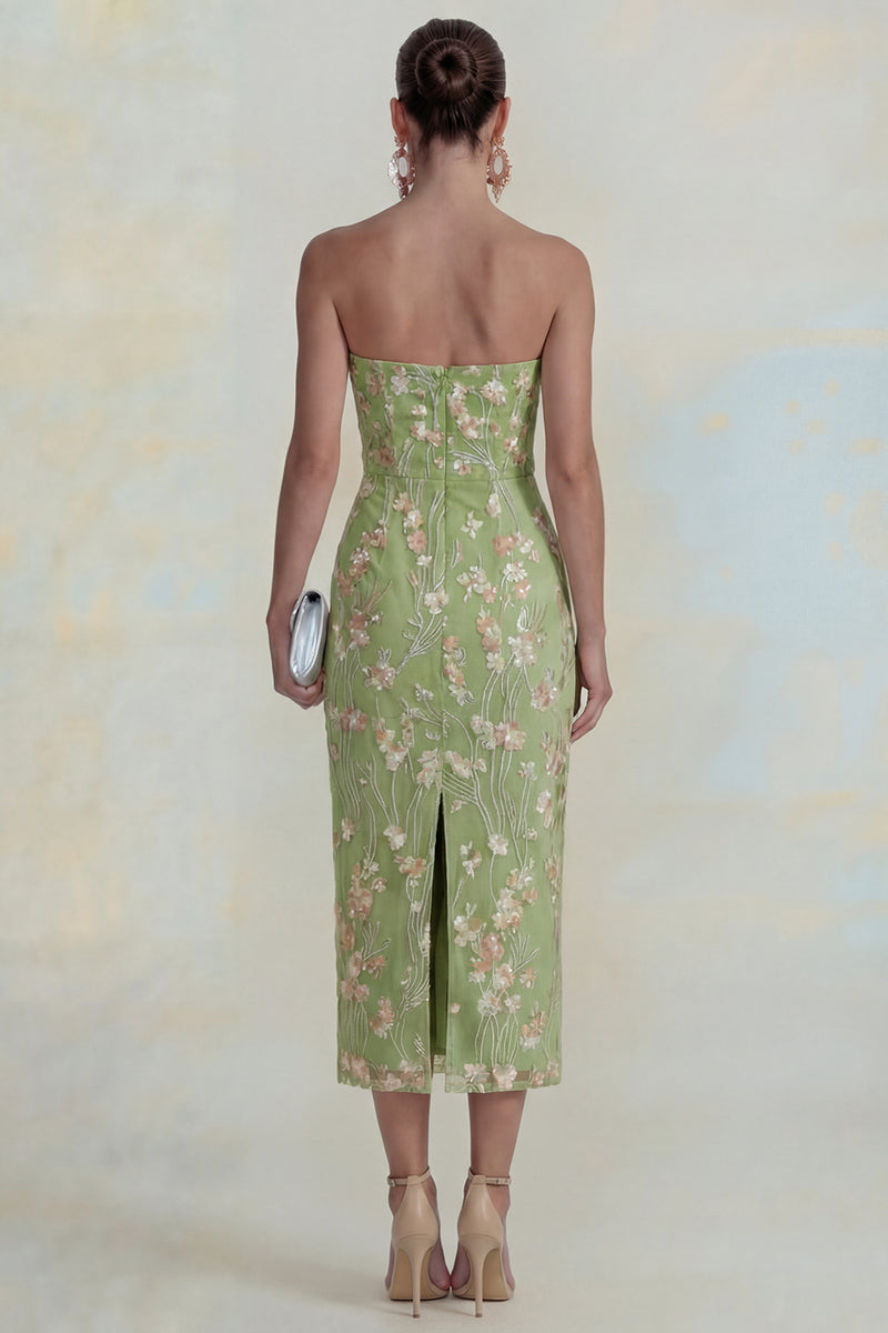 Load image into Gallery viewer, Sparkly Pink Floral Sheath Strapless Maxi Formal Dress