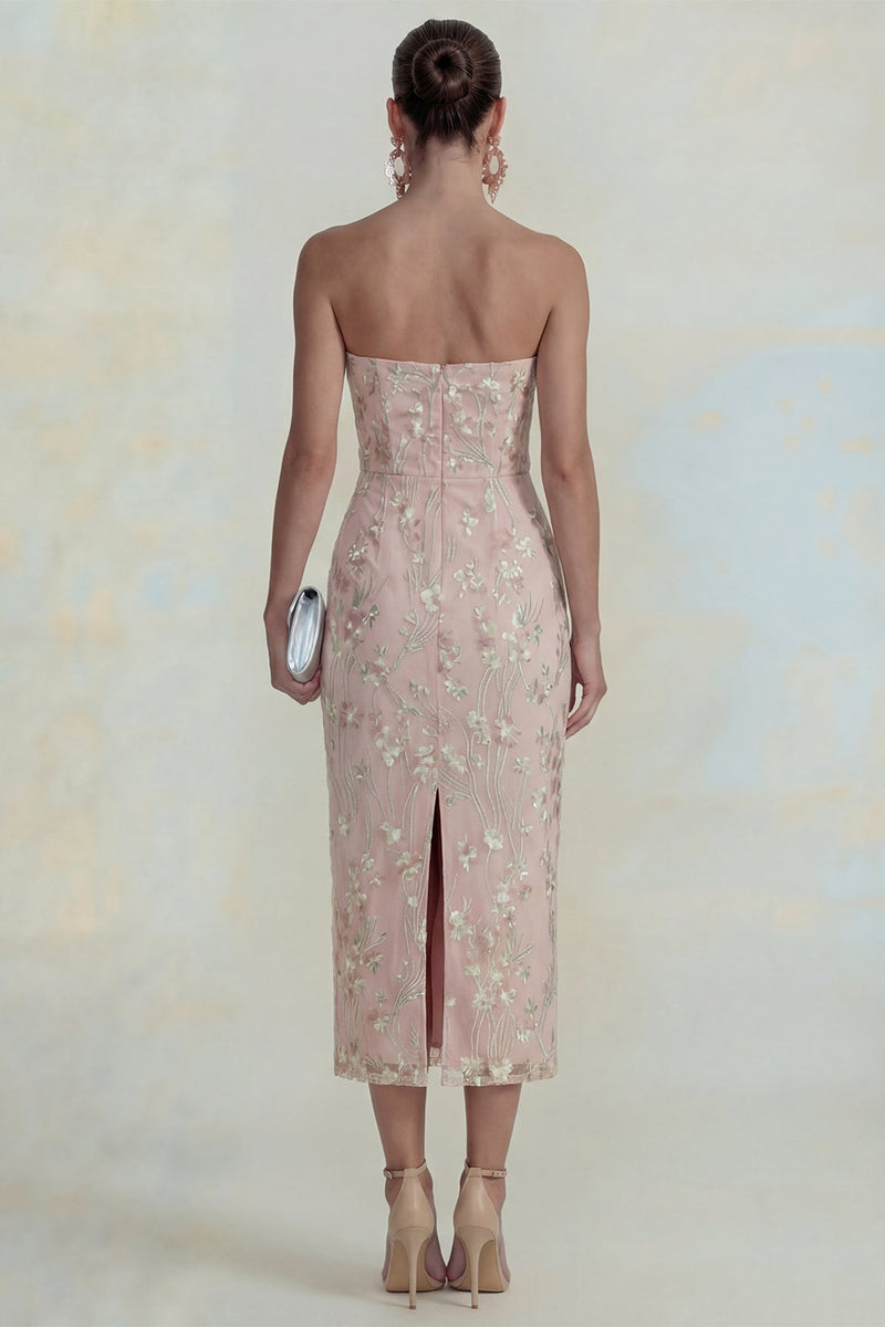 Load image into Gallery viewer, Sparkly Pink Floral Sheath Strapless Maxi Formal Dress