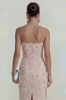 Load image into Gallery viewer, Sparkly Pink Floral Sheath Strapless Maxi Formal Dress